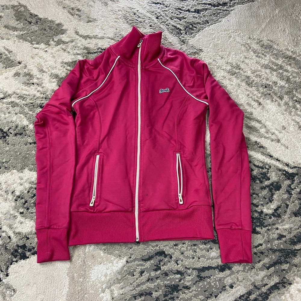 Vintage Le Tigre Track Jacket‎ Womens Small Pink Stretch Raglan Sleeve Mock Neck